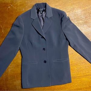 Kasper Classics Blazer Jacket Women Size 2P Charcoal, Long Sleeve Pkts